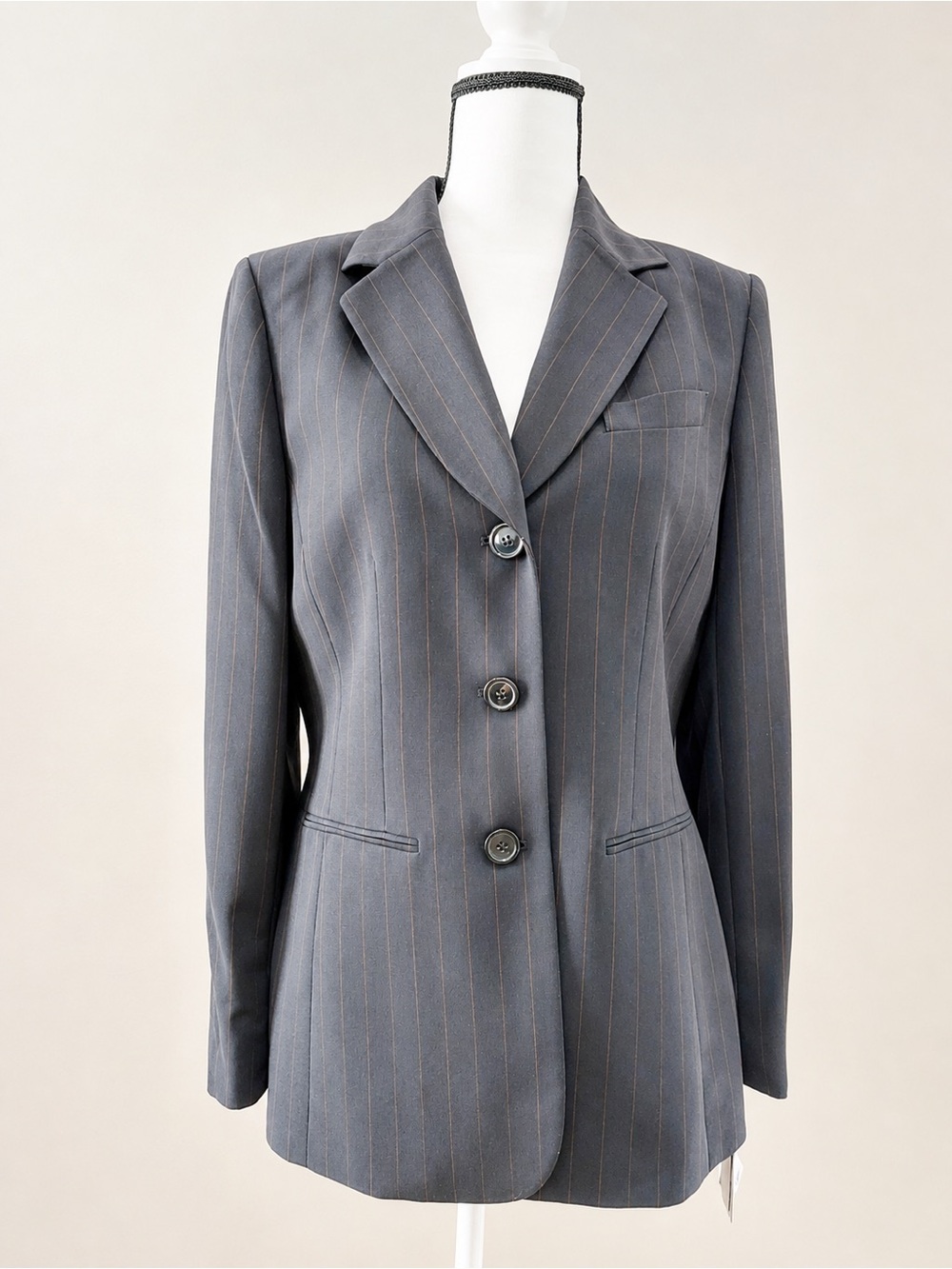 NEW/KASPER/BLAZER/CAREER/OFFICE JACKET/CLASSIC/BLACK/ORANGE PIN STRIPED/SZ.10/